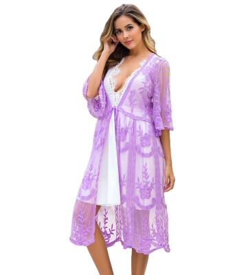 China Breathable Embroidery Solid Color Lace Crochet Dresses Long Beach 2021 Maxi Dress Women Cover Up Beach Wear for sale