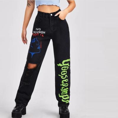 China 2021 Women Fashion Casual Jeans QUICK DRY High Waisted Figure & Letter High Mom Jeans Size Chart Customized Size for sale