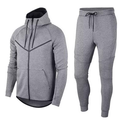 China Custom Gray Oversized Cotton Logo Breathable Hoodies Set Zipper Solid Jogging Suits Men for sale