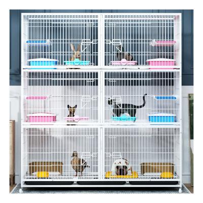 China Breathable High Quality Stackable Portable Two Layer Stand Pet Cage With Stairs Wheels for sale