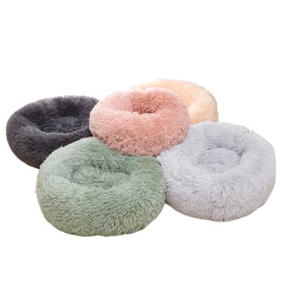 China Long Washable Faux Fur Cushion Fluffy Anti-Slip Pet Cat Beds Eco-friendly Sustainable Round Pet Beds for sale