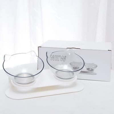 China Free Sample Viable Style Transparent Pet Cat Feeder Pet Food Dish Non-Slip Tilting Water Bowl For Dogs Cats for sale