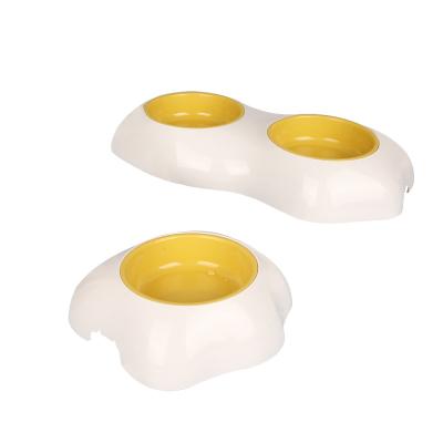 China Original Design Viable PP Double Egg Shape Design Dog Food Water Anti-Spill Creative Plastic Pet Cat Bowl for sale