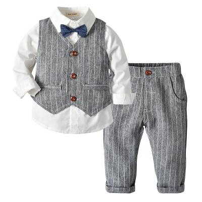 China 2022 new children's clothing autumn suit customized LOGO casual, striped vest and long-sleeved shirt and pants three-piece suit for sale