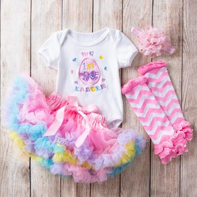 China Other Newborn Babies Easter Clothes Sets 0-24M Letter Short Sleeve Lace Tutu Romper+Headband+Leggings for sale