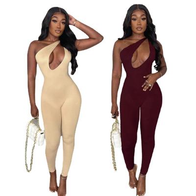 China 2021 QUICK DRY one piece jumpsuits ladies bodycon rompers one shoulder night club wear sleeveless sexy summer women for sale