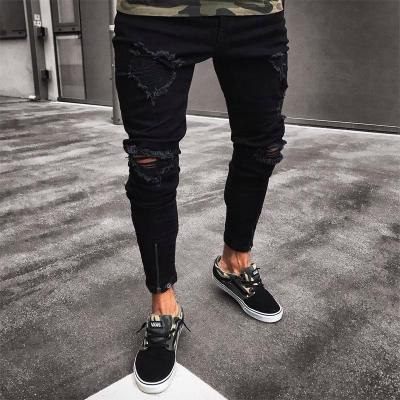 China New Style QUICK DRY Mens Skinny Pants Jeans Homme Ripped Slim Stretch Fit Denim Fringed Jeans Boys Embroidered Patterns For Pencil Pants for sale