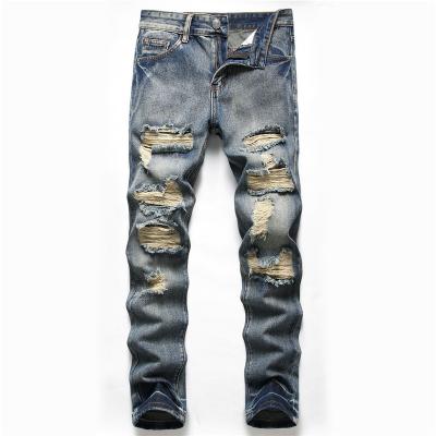 China New Trend Style Men's Pants QUICK DRY Denim Ripped Holes Slim Fit Biker Jeans Plus Size Straight Leg Pants For Fashion Men for sale