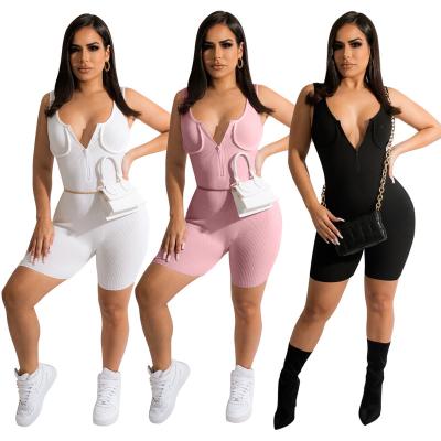 China 2022 New Summer Women Slim Fit Sleeveless QUICK DRY Bodycon Suspender Jumpsuit Solid Color Zipper Sports Lifting Romper for sale