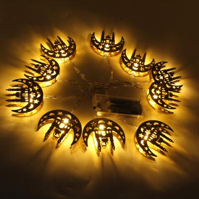 China Gold String Lights Diwali Crescent Moon Fantasy Fairy Lights 10LED Metal Lamp Ramadan Decoration With LED Battery Power Supply for sale