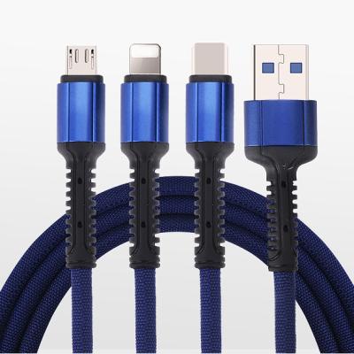 China Strong Durable High Quality Nylon Weaving 1M/3ft Micro Type 8pin 3in1 Multi Function Charger Cable 3.0 USB Data Cable For Smart Phone for sale