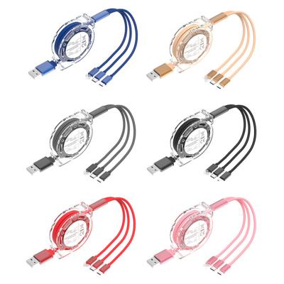 China Factory Wholesale High Quality Reel Fast Charging Speed ​​Retractable 3 in 1 USB Fast Charging Cable for iphone iphone12 lightning mirco android for sale