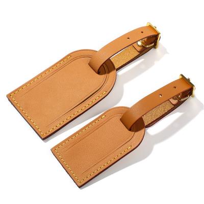 China Luxury Travel Accessories Luggage Tag Vegetable Tanned Suitcase ID Address Holder Leather Baggage Shipping Label Portable Baggage Tag for sale