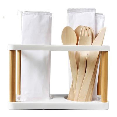 China Disposable Eco-friendly Custom Wood And Bamboo Cutlery Wrapped Disposable Disposable With Disposable Paper Bag for sale