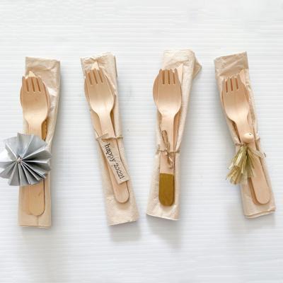 China Disposable Disposable Wooden Forks, Spoons Knives Set Alternative To Plastic Cutlery Eco Replacementsapkin Biodegradable for sale