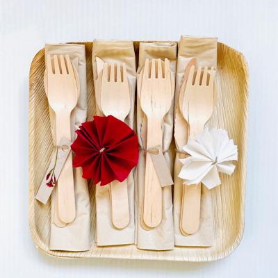 China Wholesale Printing Biodegradable Wooden Spoon Disposable Wooden Cutlery Fork Tableware Set for sale