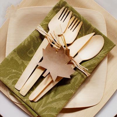 China Disposable Bulk Disposable Wooden Cutlery Disposable Wooden Cutlery Set Set Recyclable Compostable Biodegradable Spoons Forks Knives Set for sale