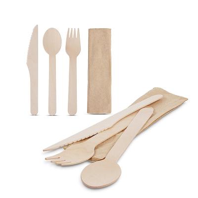 China Disposable Biodegradable Cutlery Disposable Wooden Flatware Sets Spoon Fork Knife Wood Tableware Sets For Picnic Party Wedding for sale