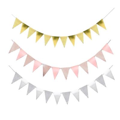 China Multicolor Hot Stamping Festival Triangle Flag Happy Birthday Bunting Banners For Party Decoration for sale