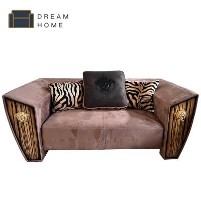 China Other Brown leather three seat sofa high end living room villa living room sectional sofa sofa set old fashion luxury furniture for sale