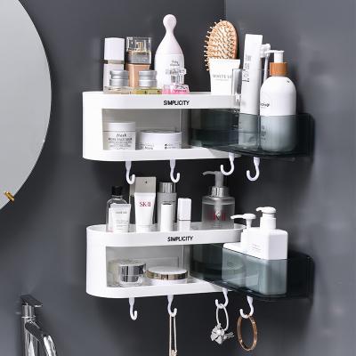 China New Arrivals Plastic Rotating Wall Mounted Bathroom Storage Box White And Gray Bathroom Organizer Free Punching Wall Corner for sale