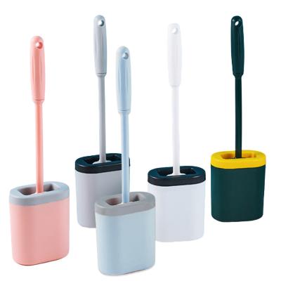 China Amazon Sustainable Hot Durable Silicone Toilet Brush Dish With Bracket Head Soft Stiffen Cleaning Brushes Bathroom Gap Cleaning Accessories for sale