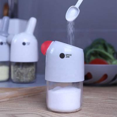 China Hot Selling Viable Silicone Spice Sealing Bottle Transparent Body Easy Open Containers Spoon Plastic Seasoning Jars With Lids for sale