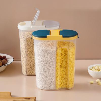 China 2 Grids Cereal Storage Box Kitchen Accessories Household Items Food Container Noodle Sealing Box Grain Viable Storage Bin for sale