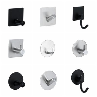 China 304 Stainless Steel Durable Strong Sticky Self Adhesive Hook Towel Coat Hook Kitchen Bathroom Shower Hooks for sale