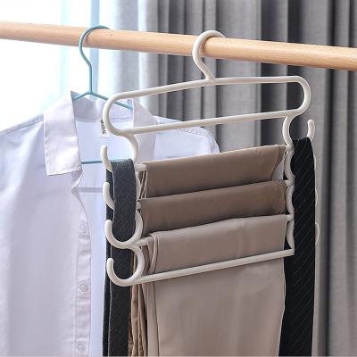 China Multifunctional Multifunctional Plastic Five Layers Pants Hangers Household Goods Wardrobe Clothing Rack Space Saving Non-Slip Magic Pants Racks With Hooks for sale