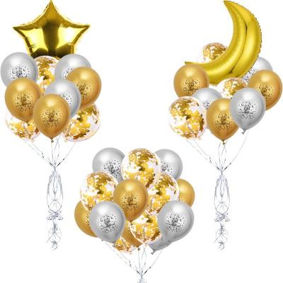 China Aluminum Foil Ramadan Star Moon Golden Silver Eid Mubarak Balloons Set 2022 Foil Balloons 12 Party Decoration for sale