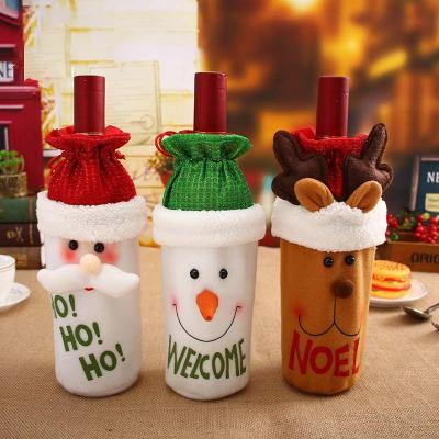 China Christamas Home Decor Christmas Decorations Drawstring Wine Bottle Cover Santa Sack Noel Cute Reindeer Christmas Decoration for sale