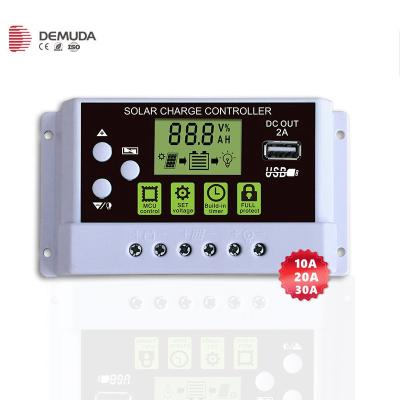 China Auto Charger Controller DEMUDA 10A 20A 30A LCD Display Lithium Lead Acid Battery 12V 24V PWM Solar Charge Controller For Home Solar System for sale