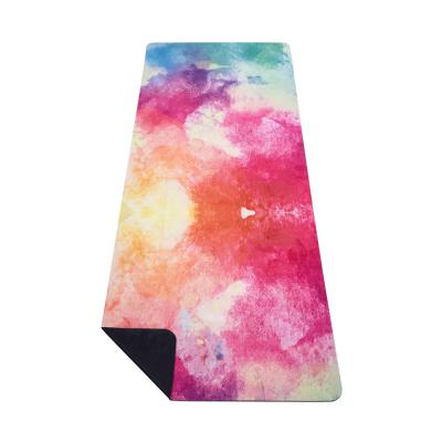 China Custom Printed Eco-Friendly Travel Eco Natural Rubber Yoga Mat Fabric Suede Microfiber Yoga Mat Foldable Mat for sale