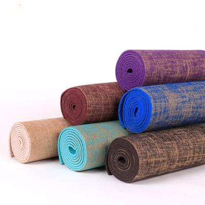 China PVC And Yoga Mat With Hemp Linen Eco-Friendly Pilates Mats Anti-Slip Workout Fitness Mat Hemp PVC 5mm for sale