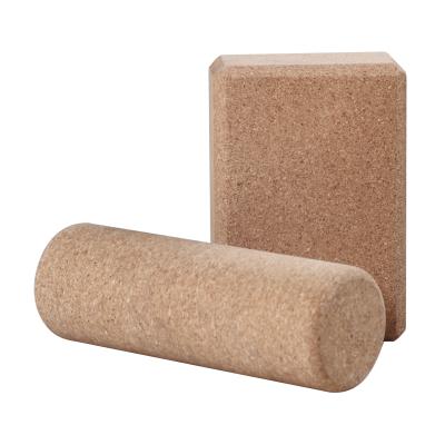 China High Quality Natural Eco-friendly Cork Yoga Pillar Fine Grain Yoga Brick Pilates Block Dance Aid Fitness Massage Roller for sale