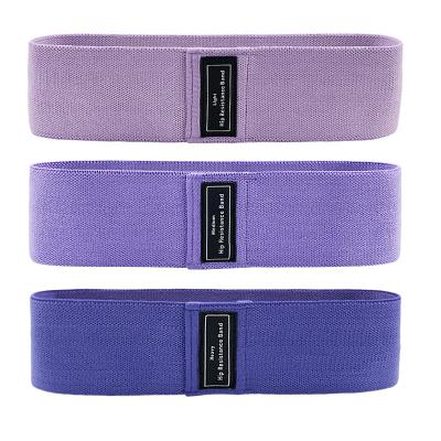 China Purple Logo Fabric Glute Exercise Elastic Loop 76x8cm Resistance Bands Set 3pc Hip Circle Durable Custom Resistance Band for sale