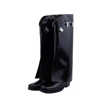 China Fashion trend new booties set-toed leather shiny medium toed boots increased two-wear detachable pant legs boots for sale