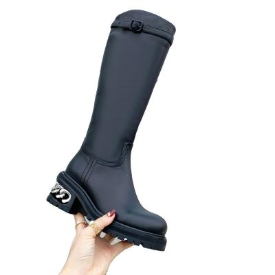 China Fashion Trend Design Knee Boots Lady Premium Leather Knee High Zipper Rejects Europe Style Lady Thick Soled Boots for sale