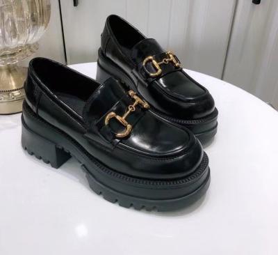 China Fashion Trend Korean Style Chunky Shoes For Women Chunky Heel Comfortable Lady's Hot Selling Premium Leather Dress Shoes for sale