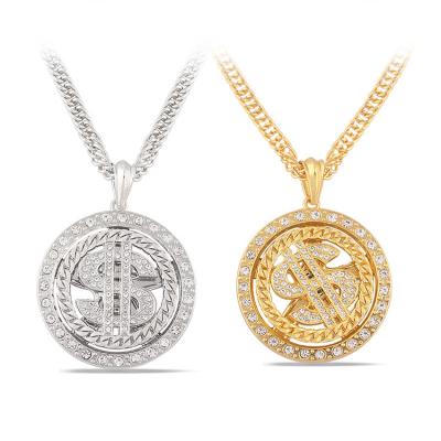 China Hiphop Hot Sale Crystal Rotating Dollar Couples Pendant Necklace, Necklace Jewelry for sale