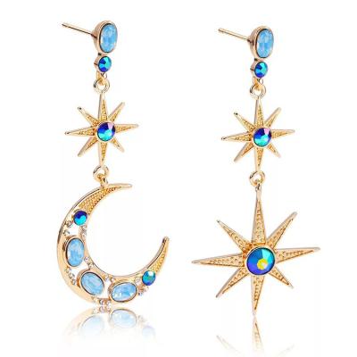 China 2022 Fashion Women High Shiny Polished Gold Plated Opalite Gems Sun Earrings, Moon Drop Earrings for sale