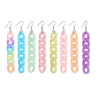 China Environmental Multicolor Silver Link Chain Earrings High Shiny Polished Fashionable Acrylic Resin Drop Earrings for sale