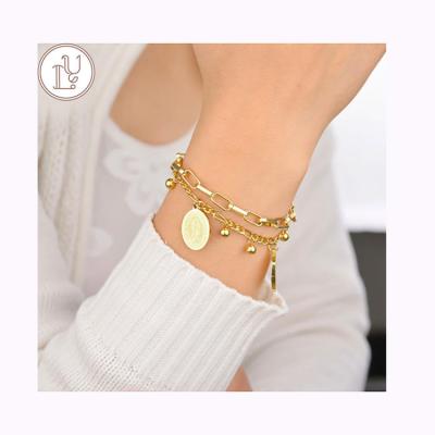 China New Design Trendy Paperclip Chain Gold Bangle Women Jewelry Stainless Steel Charm Bracelet for sale