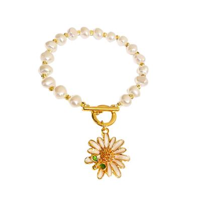 China Gold Plated Bees Daisy Flower Gemstone Gemstone Bracelet Bead Bracelet Anti-allergic for sale