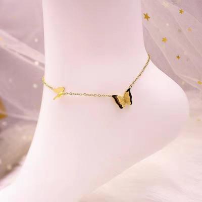 China Factory Summer FASHIONABLE Direct Butterfly Stainless Steel 18k Gold Plated Anklets for sale