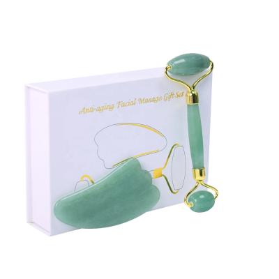 China Face Drop Shipping Slimming Green Aventurine Jade Roller and Jade Gua Sha Set for sale