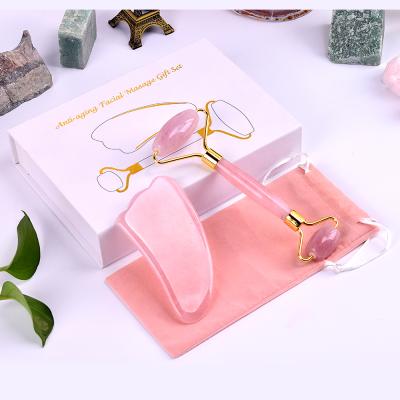 China 100% cold drop shipping Jade Roller Gua Sha Set Jade Roller Jade Roller For Face Real face lift massage 2021 trend for sale