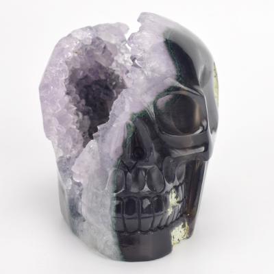 China Wholesale China Home Decor Product Hand Carved Agate Geode Cluster Druze Crystal Skull for sale