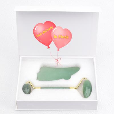 China In Gift Box Package Real Jade Factory Price High Quality Green Jade Gua Sha Tool Gift Box Set Massager Jade Facial Roller for sale